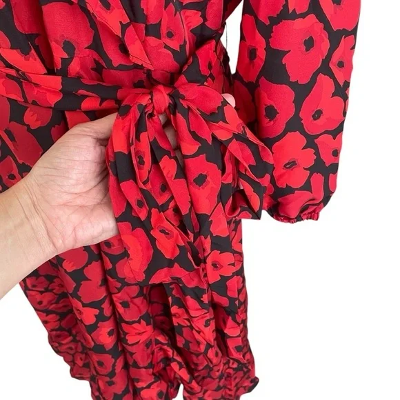 Jason Wu Floral Asymmetrical Ruffle Old Money Cocktail Red Black Dress Women 8 - Picture 7 of 11